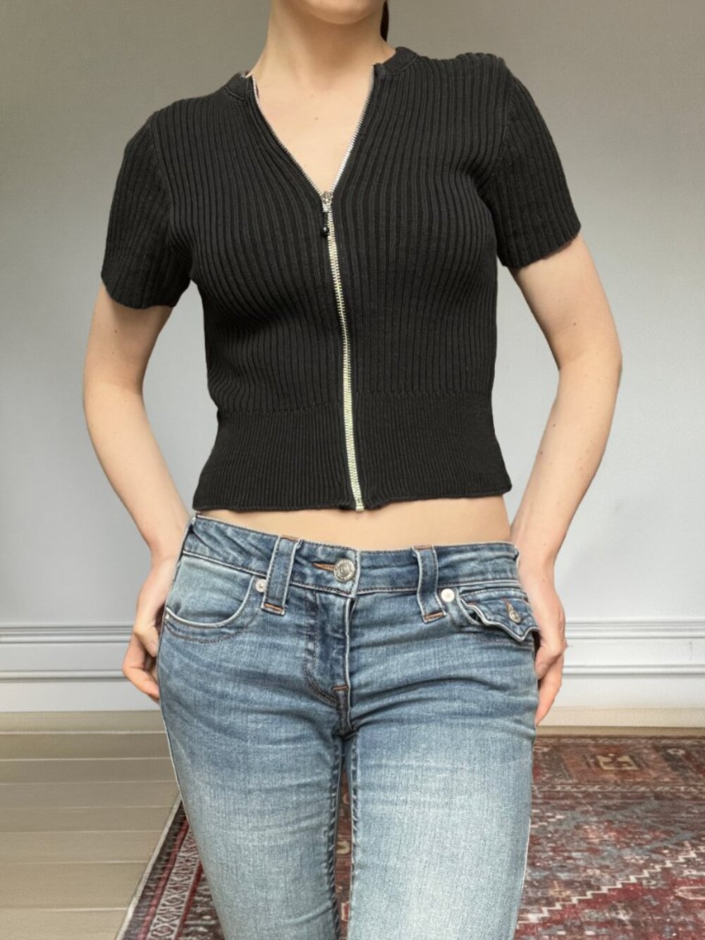 Y2K Daniel Hechter vintage ribbed zip tee